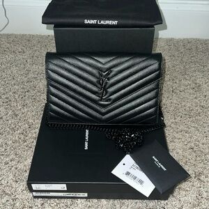 YSL Monogram Large Wallet on Chain in Grained Leather